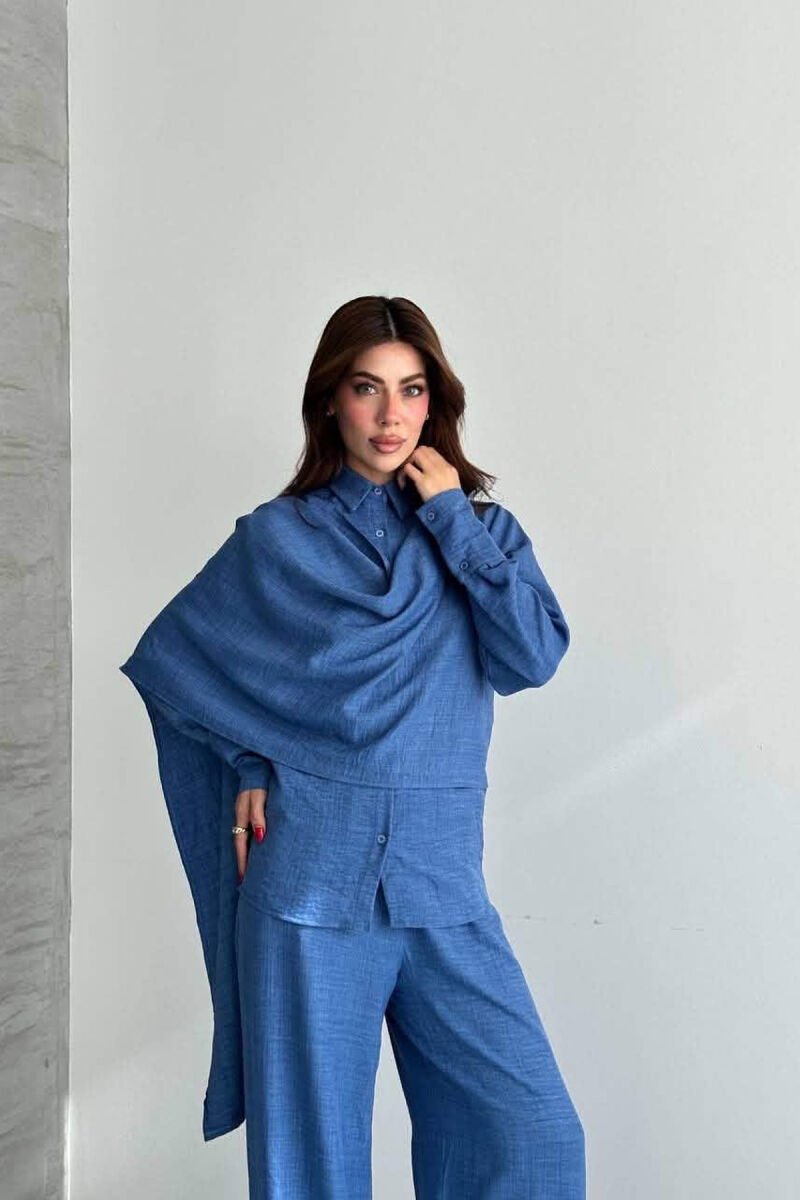 SET NJE NGJYRESH KEMISHE + PANTALLONA PER FEMRA NE NGJYRE BLU TE ZBARDHUR - 2