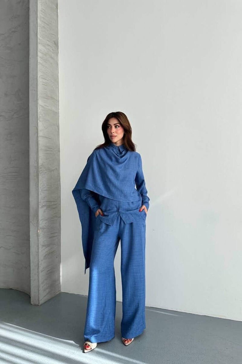 SET NJE NGJYRESH KEMISHE + PANTALLONA PER FEMRA NE NGJYRE BLU TE ZBARDHUR - 3
