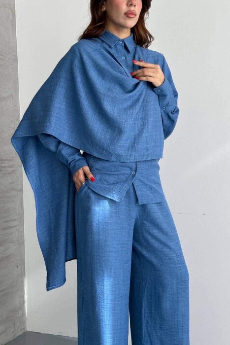 SET NJE NGJYRESH KEMISHE + PANTALLONA PER FEMRA NE NGJYRE BLU TE ZBARDHUR - 4