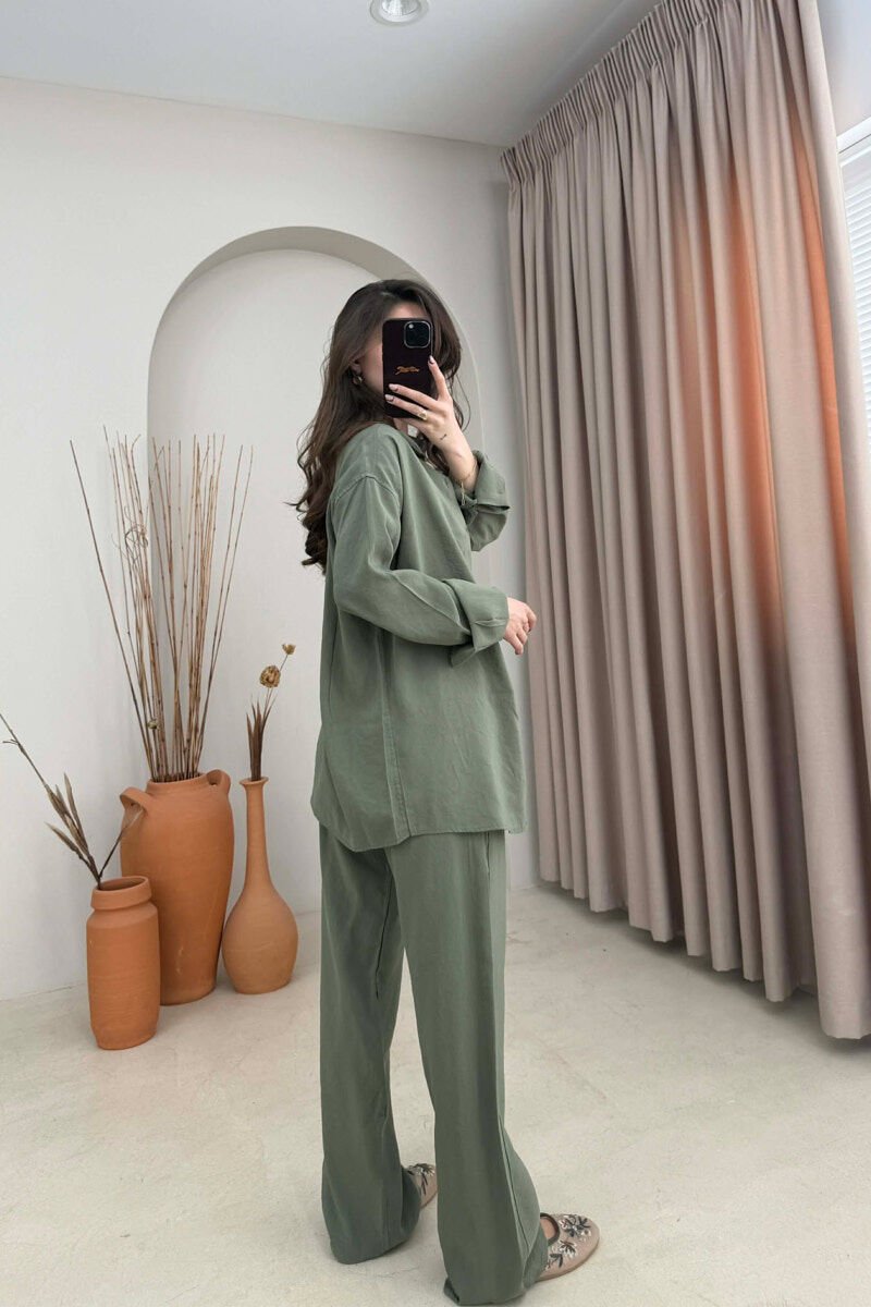 SET NJE NGJYRESH KEMISHE + PANTALLONA PER FEMRA NE NGJYRE JESHILE - 3