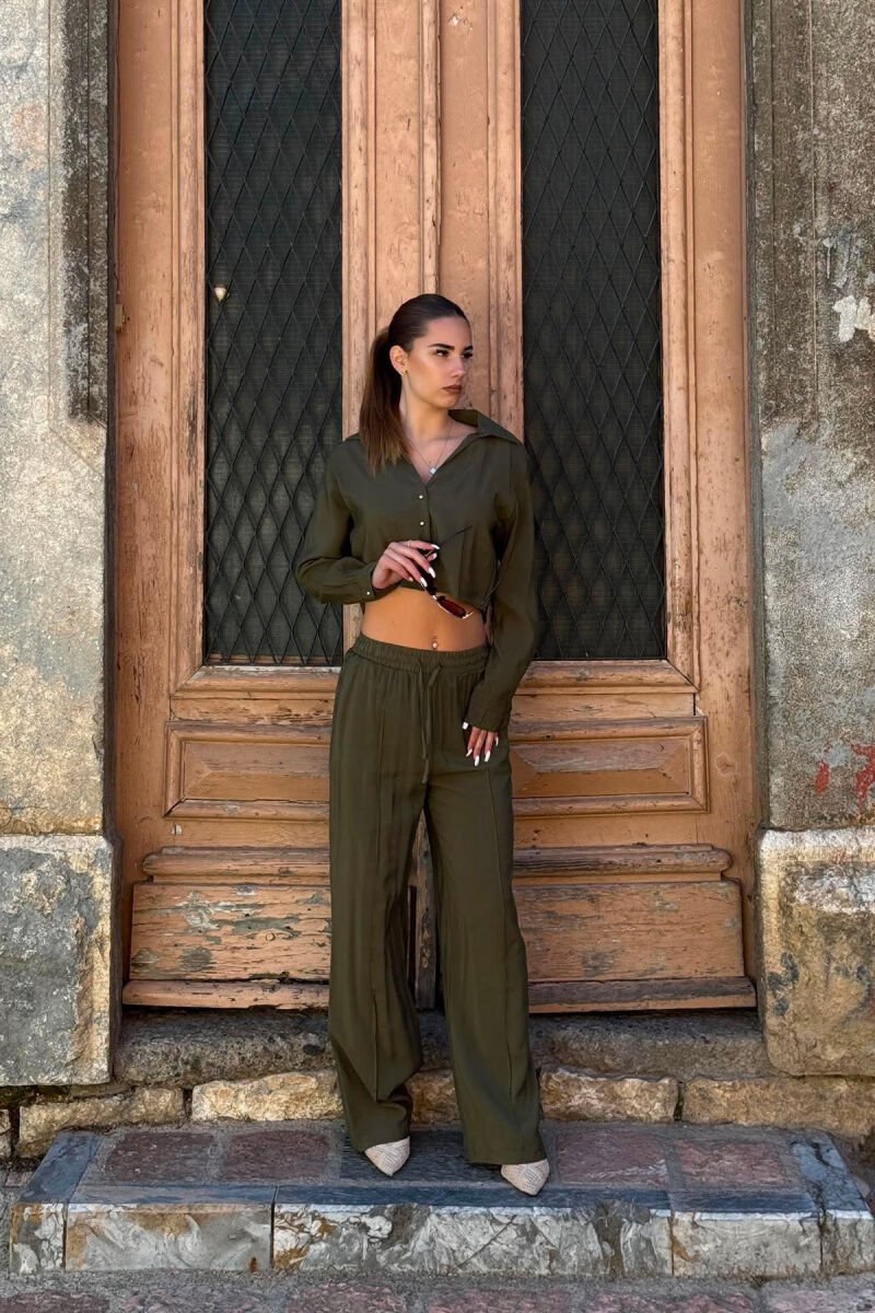 SET NJE NGJYRESH KEMISHE + PANTALLONA PER FEMRA NE NGJYRE JESHILE TE ERRET - 1