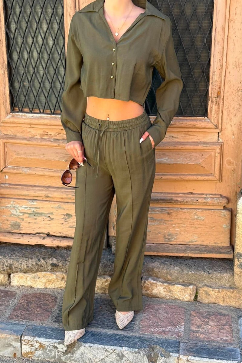 SET NJE NGJYRESH KEMISHE + PANTALLONA PER FEMRA NE NGJYRE JESHILE TE ERRET - 4