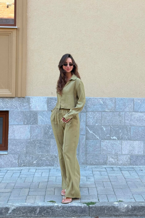 SET NJE NGJYRESH KEMISHE + PANTALLONA PER FEMRA NE NGJYRE JESHILE TE ZBARDHUR - 2