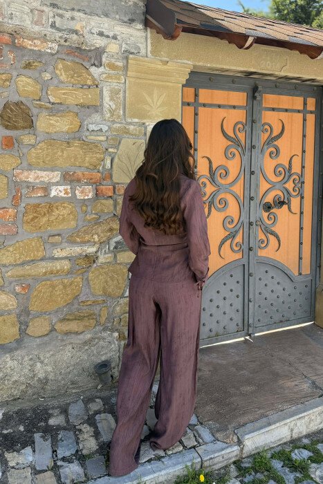 SET NJE NGJYRESH KEMISHE + PANTALLONA PER FEMRA NE NGJYRE KAFE - 4