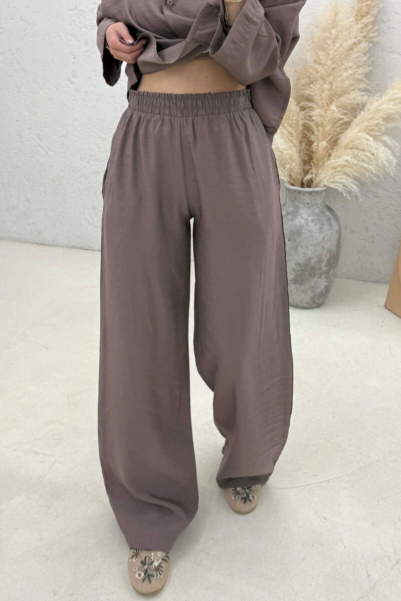 SET NJE NGJYRESH KEMISHE + PANTALLONA PER FEMRA NE NGJYRE KAFE - 3