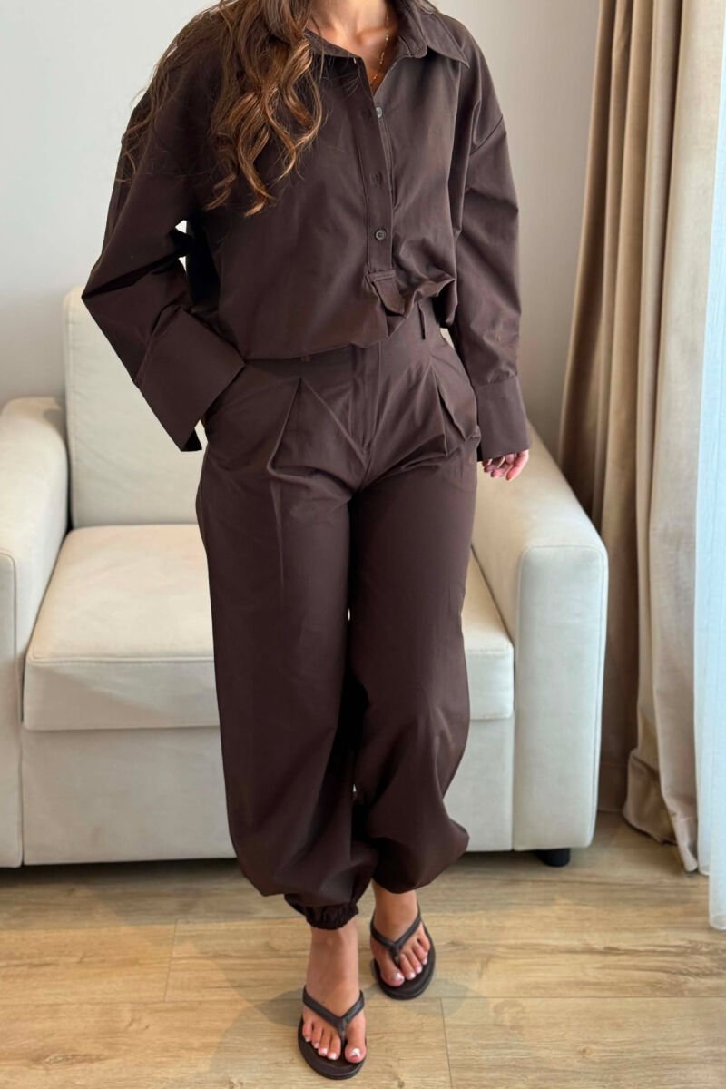 SET NJE NGJYRESH KEMISHE + PANTALLONA PER FEMRA NE NGJYRE KAFE - 4