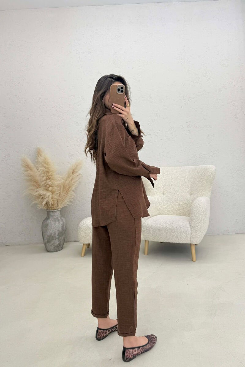 SET NJE NGJYRESH KEMISHE+PANTALLONA PER FEMRA NE NGJYRE KAFE - 3