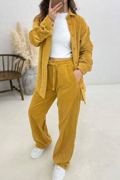 SET NJE NGJYRESH KEMISHE + PANTALLONA PER FEMRA NE NGJYRE MUSTARDE - 3