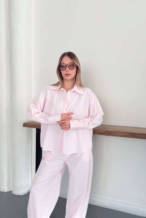 SET NJE NGJYRESH KEMISHE + PANTALLONA PER FEMRA NE NGJYRE ROZE - 5