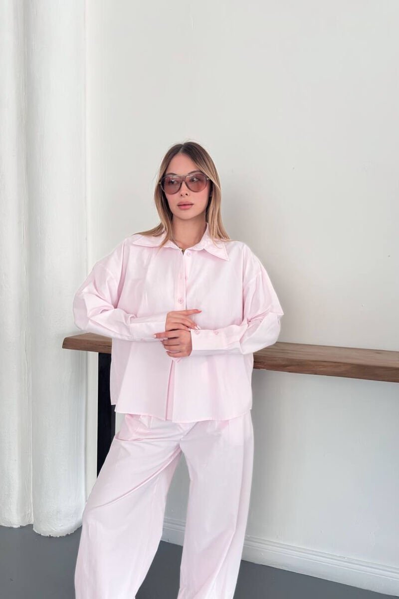 SET NJE NGJYRESH KEMISHE + PANTALLONA PER FEMRA NE NGJYRE ROZE - 5