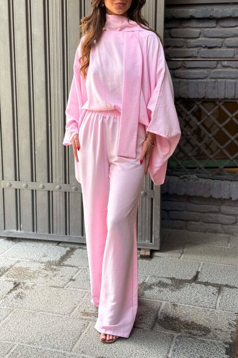 SET NJE NGJYRESH KEMISHE + PANTALLONA PER FEMRA NE NGJYRE ROZE - 4