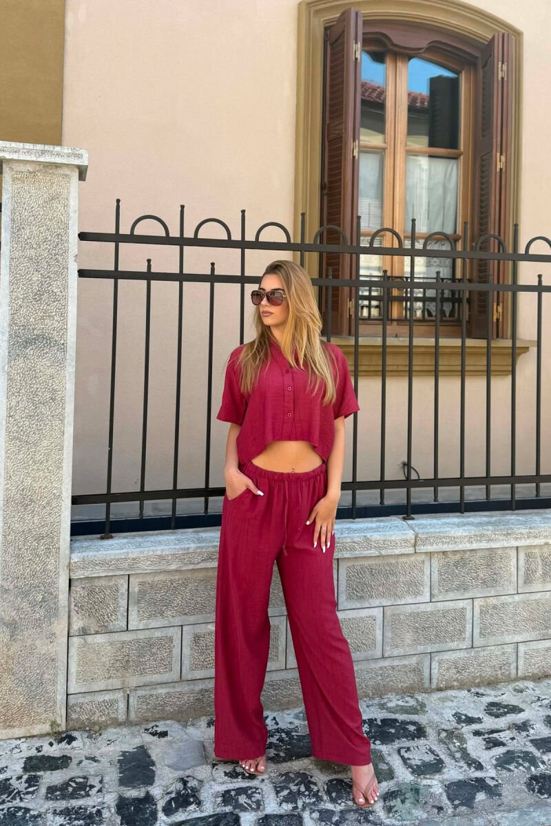 SET NJE NGJYRESH KEMISHE + PANTALLONA PER FEMRA NE NGJYRE VISHNJE - 4