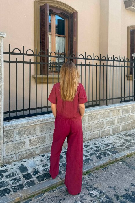 SET NJE NGJYRESH KEMISHE + PANTALLONA PER FEMRA NE NGJYRE VISHNJE - 5