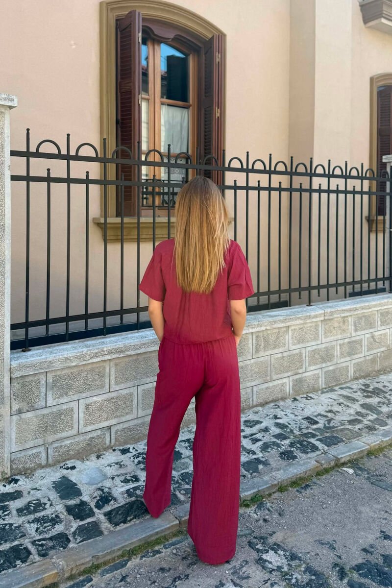 SET NJE NGJYRESH KEMISHE + PANTALLONA PER FEMRA NE NGJYRE VISHNJE - 5