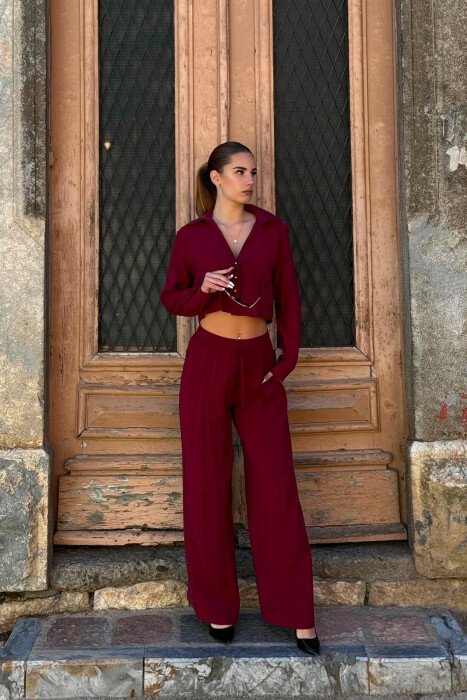 SET NJE NGJYRESH KEMISHE + PANTALLONA PER FEMRA NE NGJYRE VISHNJE 
