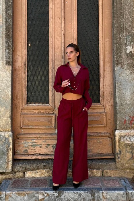 SET NJE NGJYRESH KEMISHE + PANTALLONA PER FEMRA NE NGJYRE VISHNJE - 2