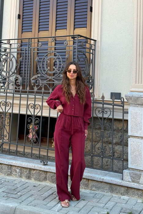 SET NJE NGJYRESH KEMISHE + PANTALLONA PER FEMRA NE NGJYRE VISHNJE - 3