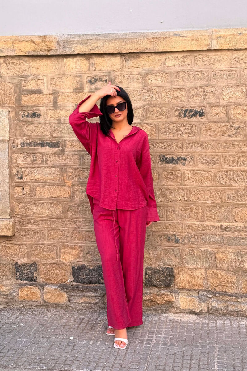 SET NJE NGJYRESH KEMISHE + PANTALLONA PER FEMRA NE NGJYRE VISHNJE - 3