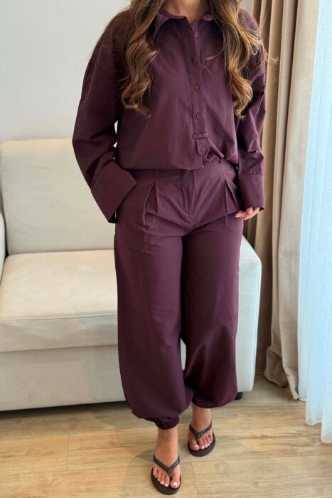 SET NJE NGJYRESH KEMISHE + PANTALLONA PER FEMRA NE NGJYRE VISHNJE - 4