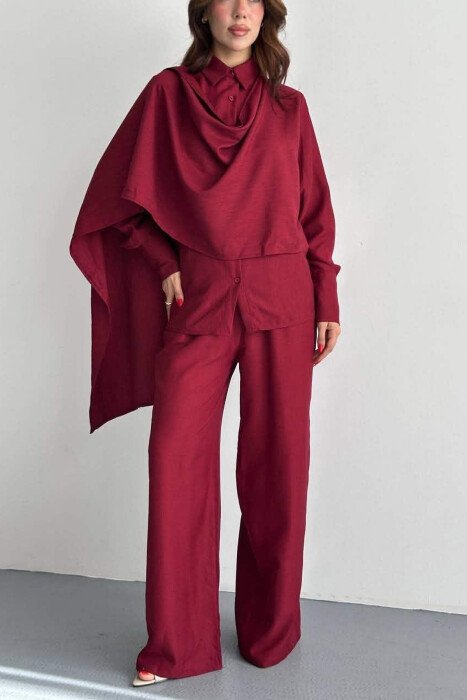 SET NJE NGJYRESH KEMISHE + PANTALLONA PER FEMRA NE NGJYRE VISHNJE - 2