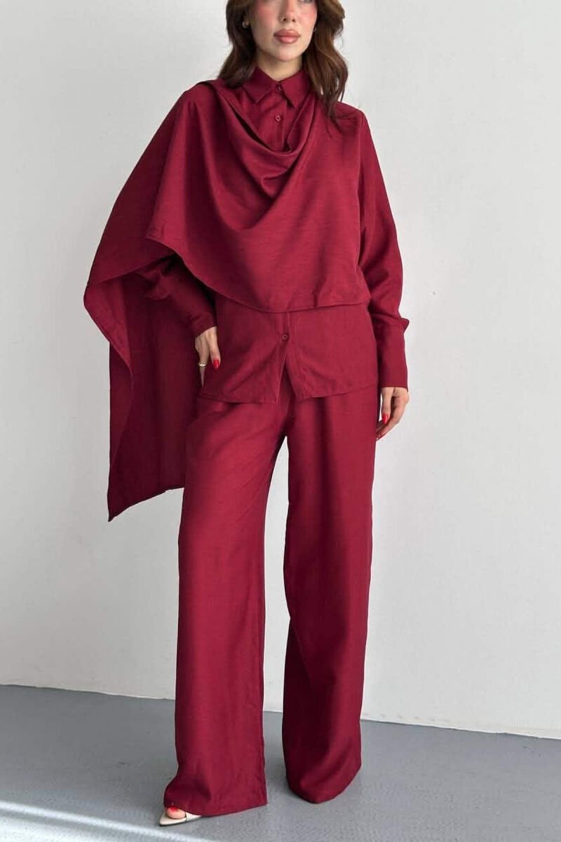 SET NJE NGJYRESH KEMISHE + PANTALLONA PER FEMRA NE NGJYRE VISHNJE - 2