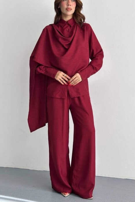 SET NJE NGJYRESH KEMISHE + PANTALLONA PER FEMRA NE NGJYRE VISHNJE - 3