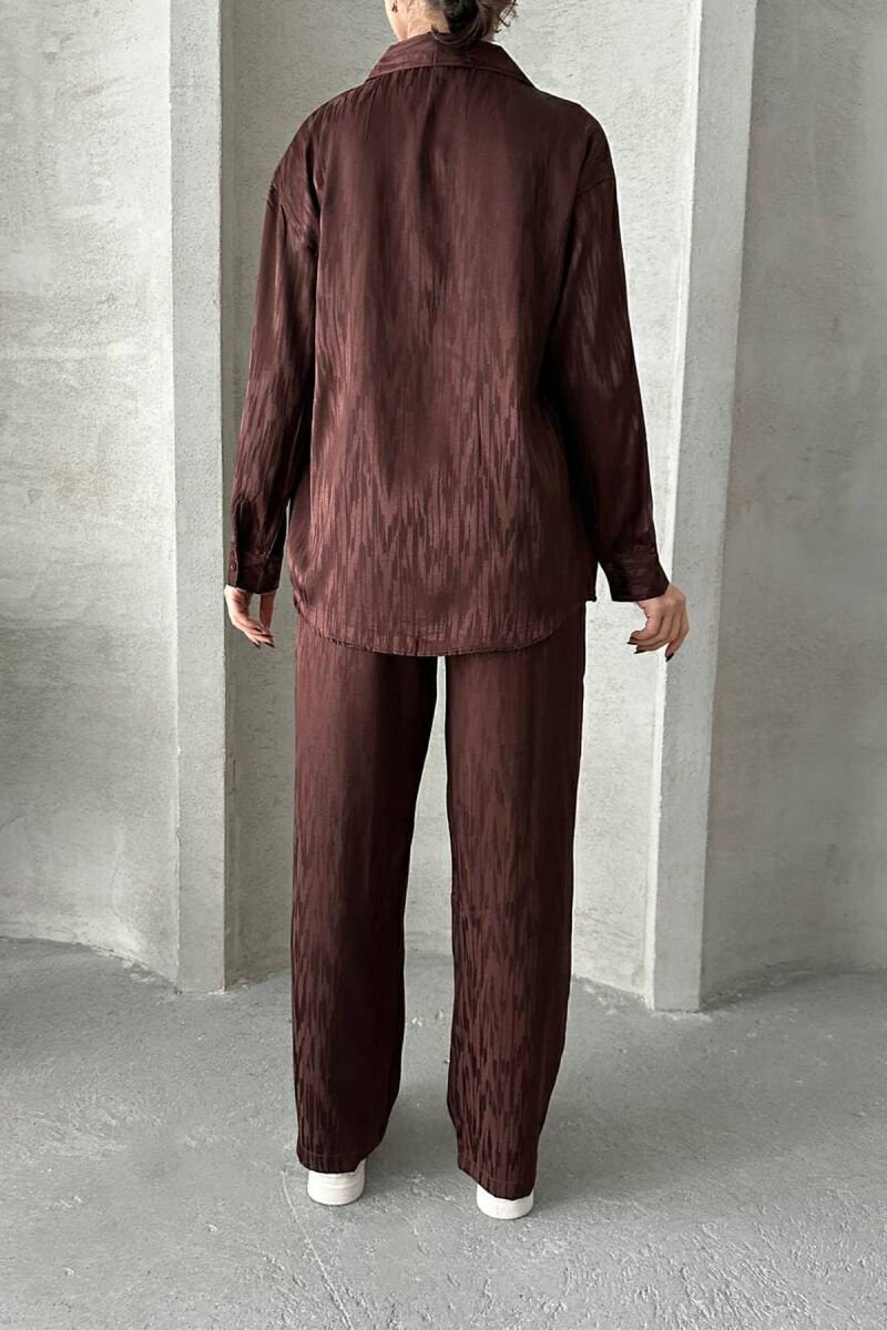 SET NJË NGJYRËSH KËMISHË+PANTALLONA PËR FEMRA NË NGJYRË KAFE E ERRËT - 4