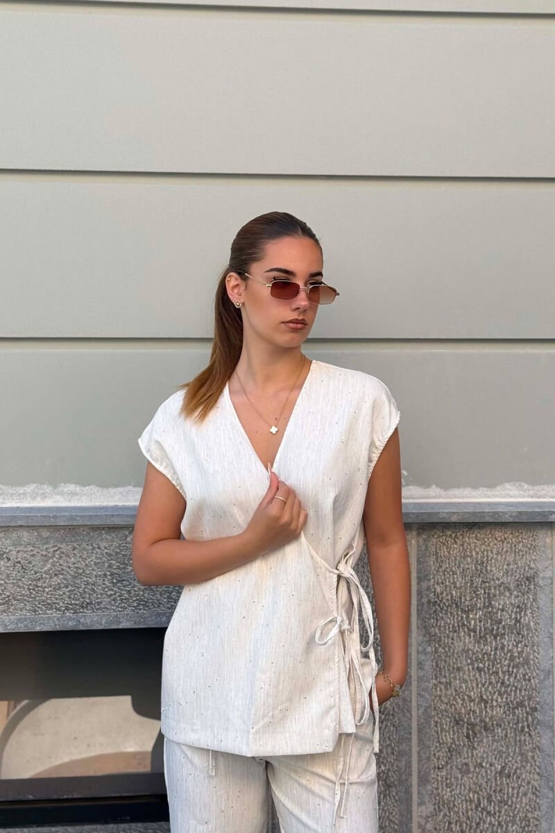SET NJE NGJYRESH LEKURE JELEK+ + PANTALLONA PER FEMRA NE NGJYRE KREM - 2