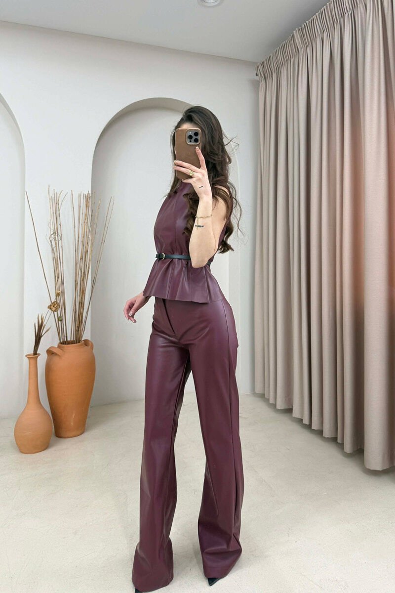 SET NJE NGJYRESH LEKURE JELEK+ + PANTALLONA PER FEMRA NE NGJYRE VISHNJE - 2