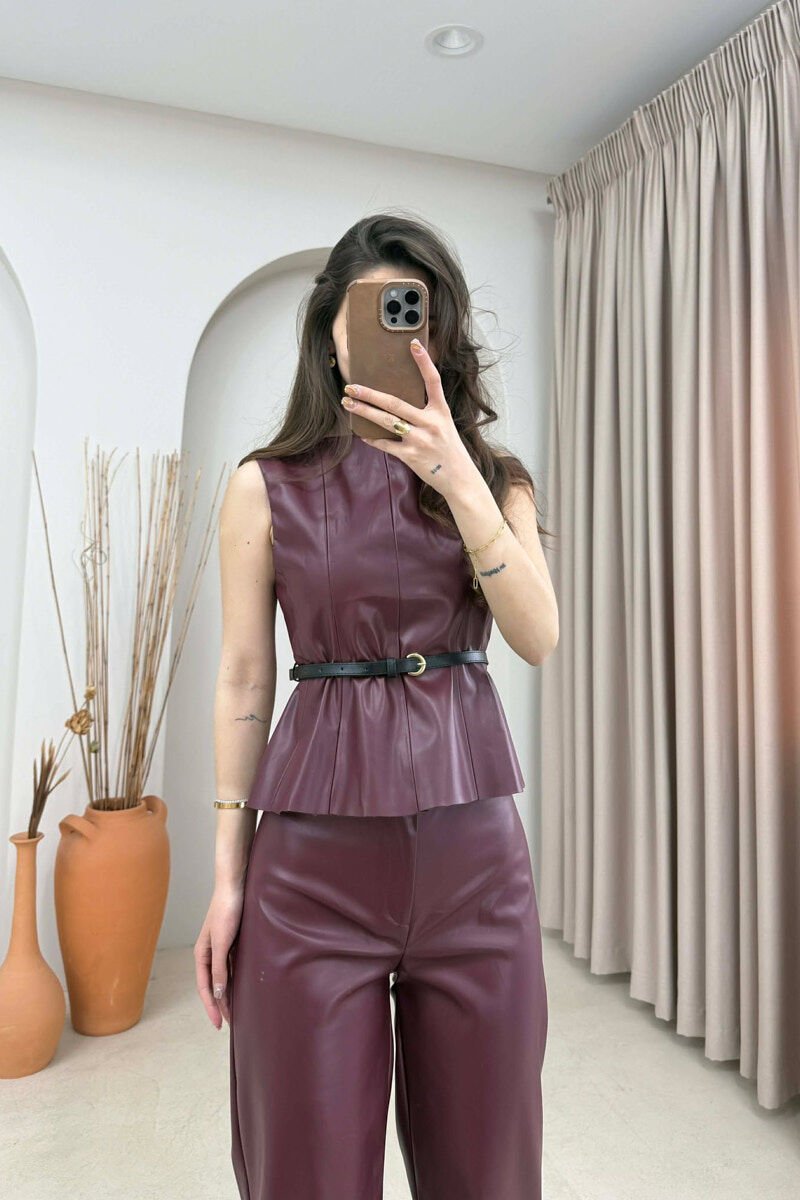 SET NJE NGJYRESH LEKURE JELEK+ + PANTALLONA PER FEMRA NE NGJYRE VISHNJE - 3