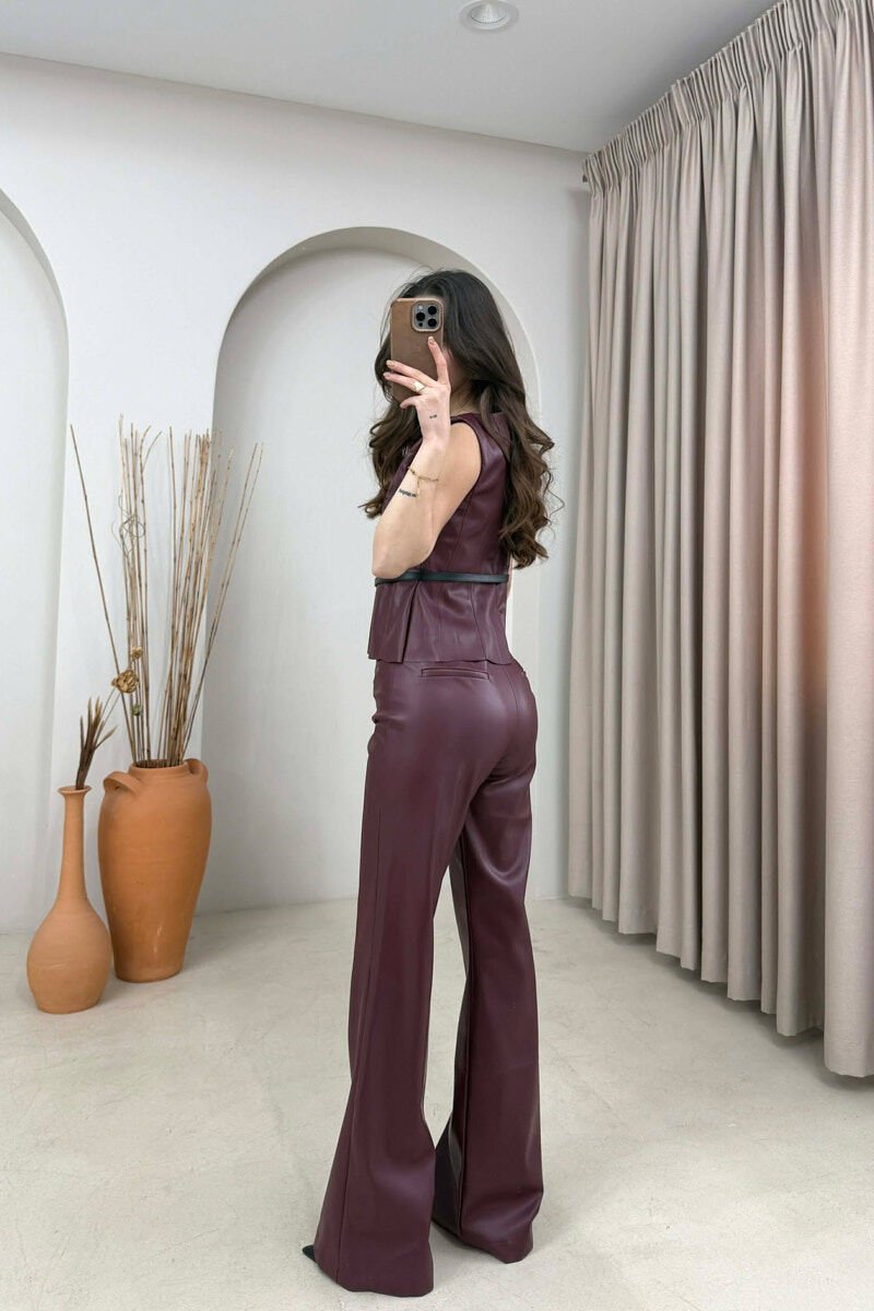 SET NJE NGJYRESH LEKURE JELEK+ + PANTALLONA PER FEMRA NE NGJYRE VISHNJE - 5