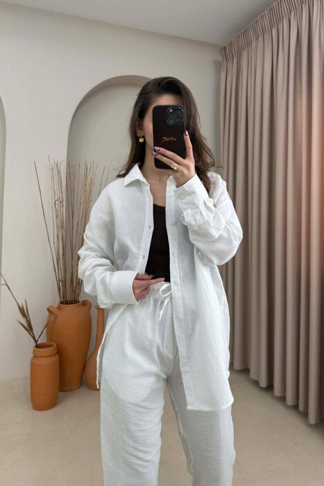 SET NJE NGJYRESH KEMISHE + PANTALLONA ME LIDHESE PER FEMRA NE NGJYRE TE BARDHE - 3