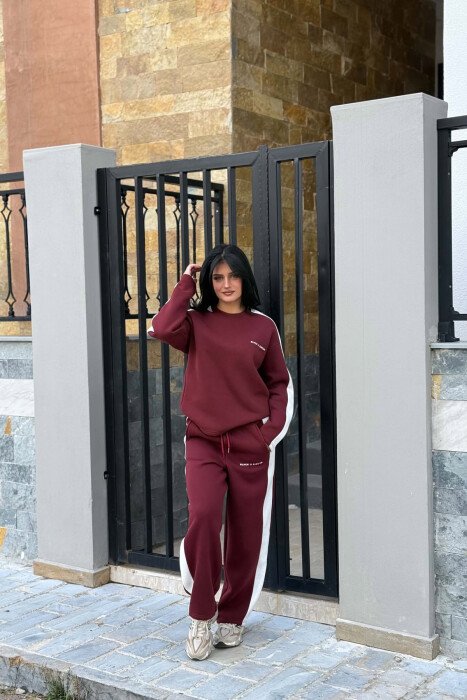 SET NJE NGJYRESH ME PUSH BLUZE ME SHKRIME TE VOGLA + TUTA PER FEMRA NE NGJYRE VISHNJE - KLAUDIO FASHION