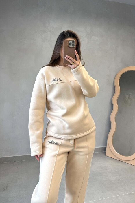 SET NJE NGJYRESH ME PUSH BLUZE + TUTA PER FEMRA NE NGJYRE BEZHE - 5