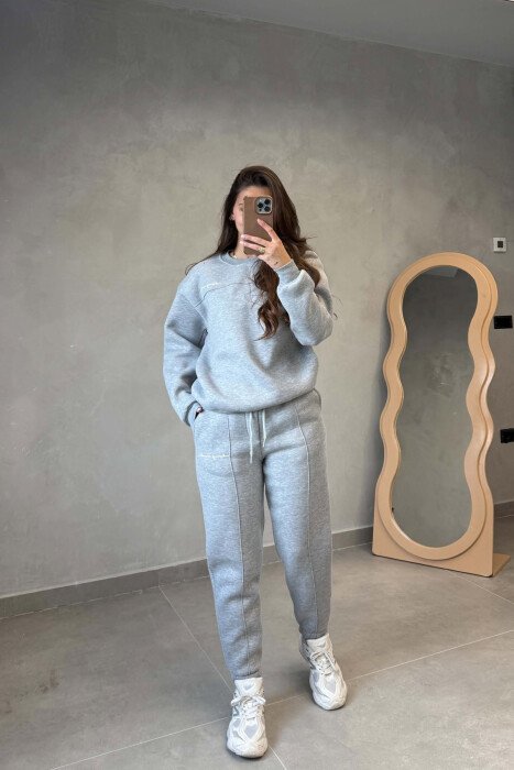 SET NJE NGJYRESH ME PUSH BLUZE + TUTA PER FEMRA NE NGJYRE GRI - KLAUDIO FASHION