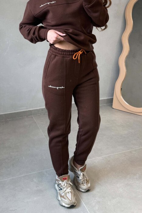 SET NJE NGJYRESH ME PUSH BLUZE + TUTA PER FEMRA NE NGJYRE KAFE - 3