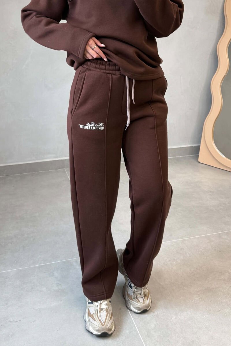 SET NJE NGJYRESH ME PUSH BLUZE + TUTA PER FEMRA NE NGJYRE KAFE - 5