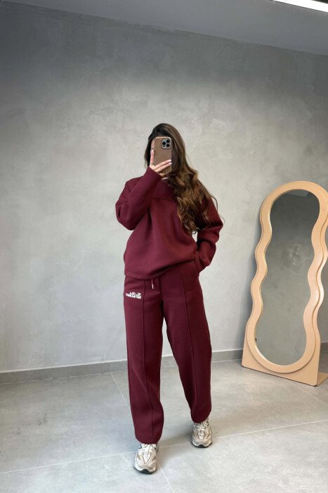 SET NJE NGJYRESH ME PUSH BLUZE + TUTA PER FEMRA NE NGJYRE VISHNJE - KLAUDIO FASHION