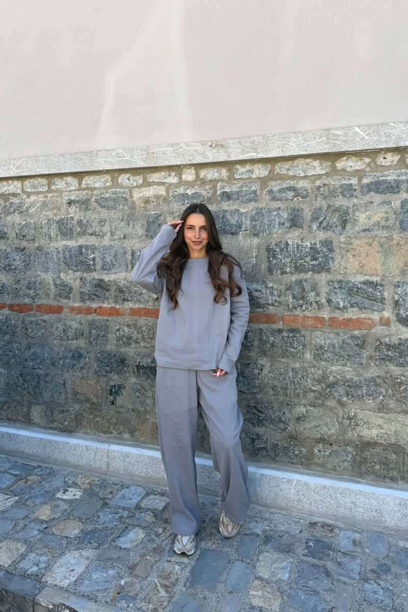 ONE COLOR SWEATSHIRT + SWEATPANTS WOMAN SET GREY/GRI - 1