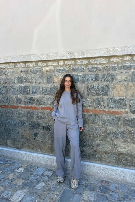 ONE COLOR SWEATSHIRT + SWEATPANTS WOMAN SET GREY/GRI - 2
