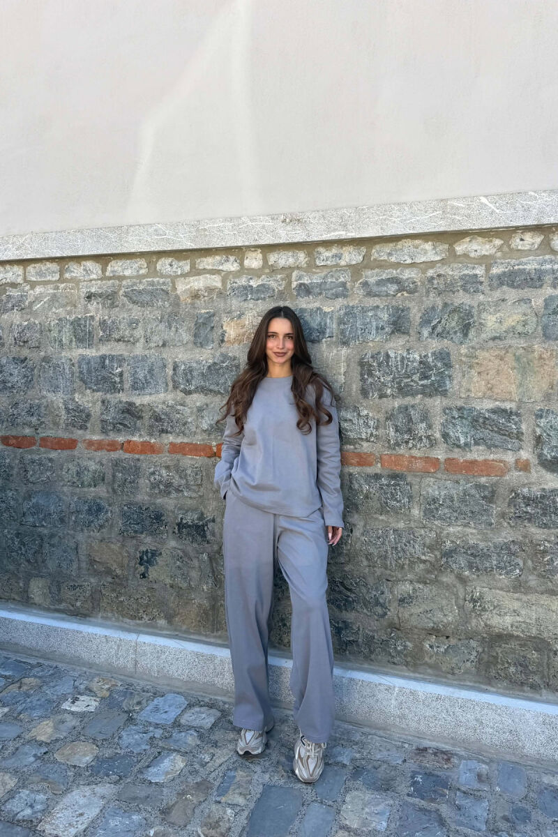 ONE COLOR SWEATSHIRT + SWEATPANTS WOMAN SET GREY/GRI - 2