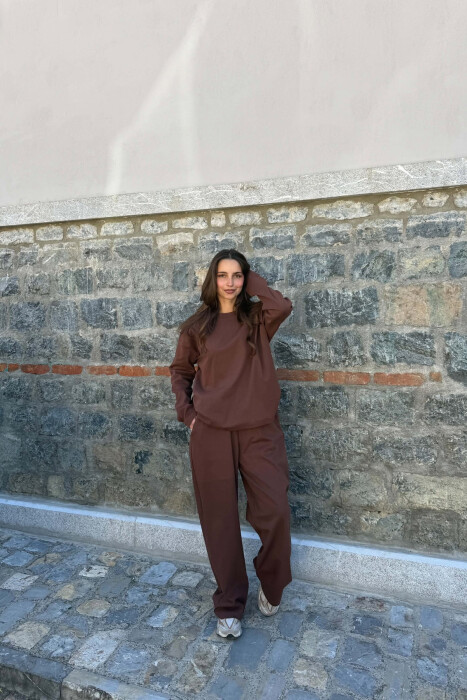 SET NJE NGJYRESH BLUZE+ TUTA PER FEMRA NE NGJYRE KAFE - KLAUDIO FASHION