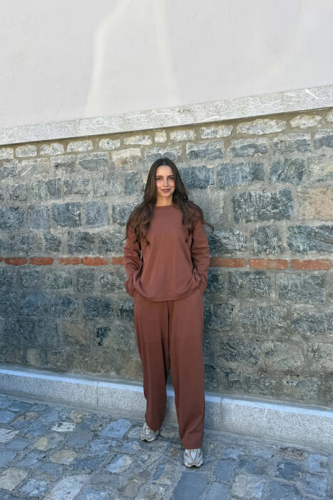 SET NJE NGJYRESH BLUZE+ TUTA PER FEMRA NE NGJYRE KAFE TE ZBARDHUR - KLAUDIO FASHION