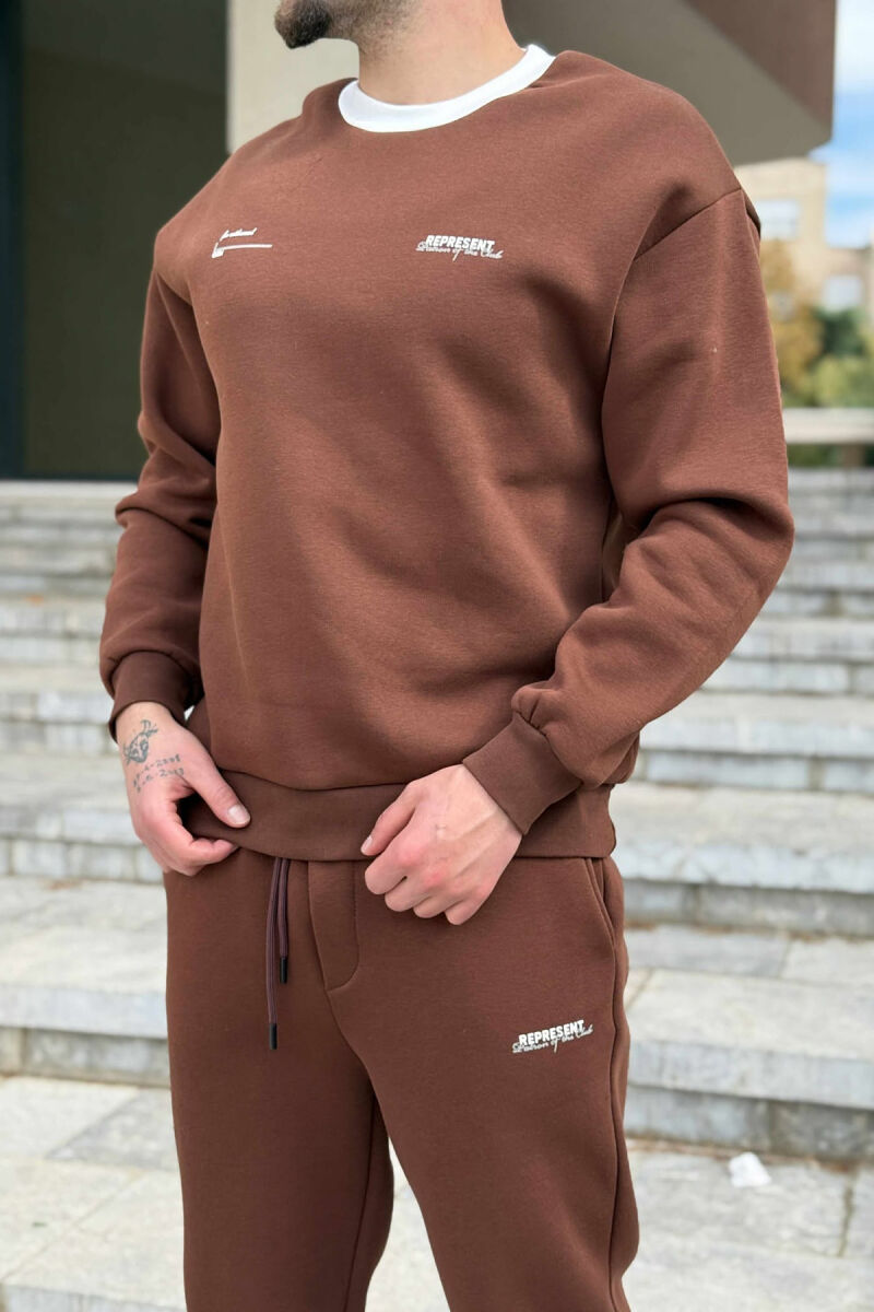 SET NJË NGJYRËSH ME PUSH BLUZË+TUTA PËR MESHKUJ NË NGJYRË KAFE - 2