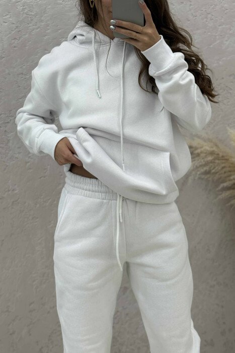 SET NJË NGJYRËSH ME PUSH HOODIE+TUTA PËR FEMRA NË NGJYRË TË BARDHË - 4