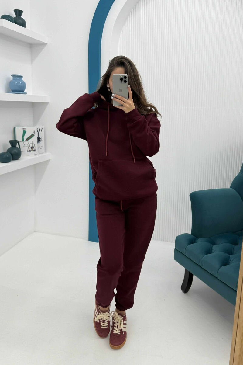 SET NJË NGJYRËSH ME PUSH HOODIE+TUTA PËR FEMRA NË NGJYRËN VISHNJË - 2