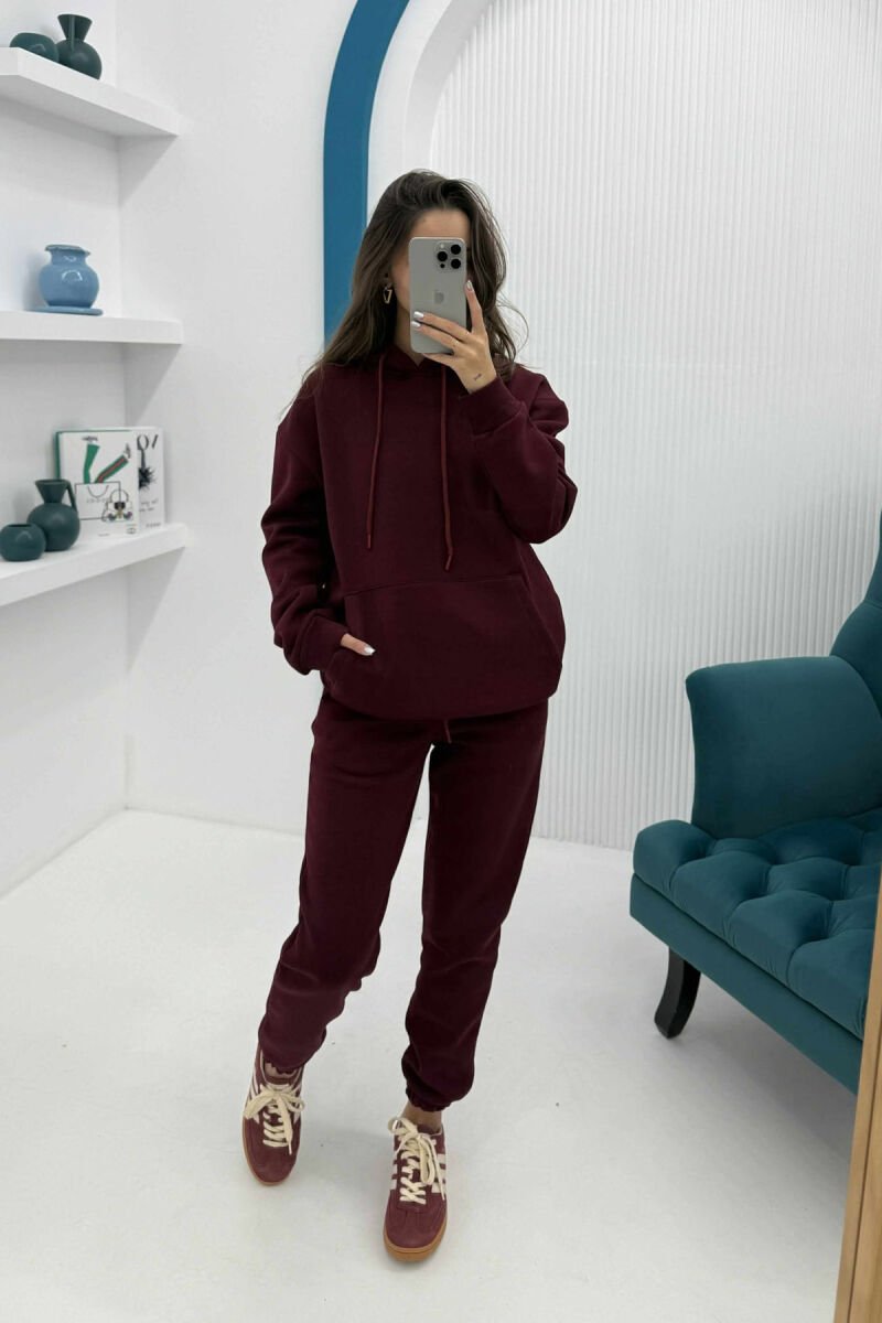 SET NJË NGJYRËSH ME PUSH HOODIE+TUTA PËR FEMRA NË NGJYRËN VISHNJË - 1