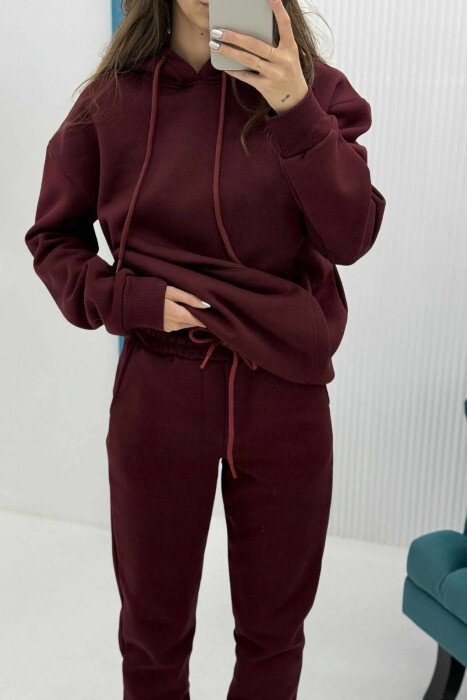 SET NJË NGJYRËSH ME PUSH HOODIE+TUTA PËR FEMRA NË NGJYRËN VISHNJË - 4