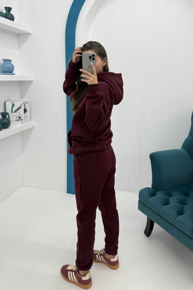 SET NJË NGJYRËSH ME PUSH HOODIE+TUTA PËR FEMRA NË NGJYRËN VISHNJË - 3