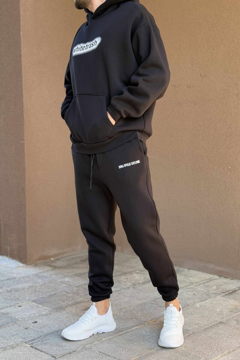 SET NJË NGJYRËSH ME PUSH HOODIE+TUTA PËR MESHKUJ NË NGJYRË TË ZEZË - 2